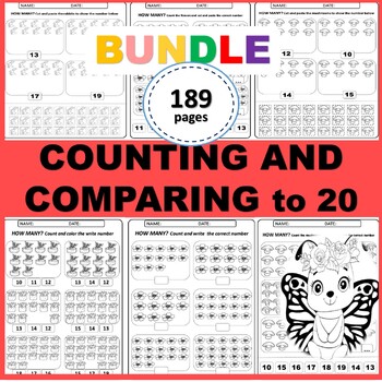 Preview of Counting and Comparing numbers Kindergarten Math Bundle  Worksheets Printables