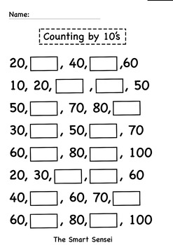 counting by 10s fill in the blank worksheet by the smart sensei
