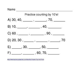 Preview of Counting by 10s 1-100 Worksheets