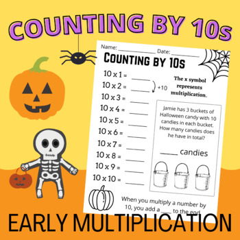 Preview of Counting by 10s - Halloween Themed Early Multiplication Worksheet