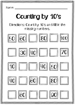Counting by 10s Worksheets by Oh She's a Teacher | TpT
