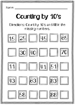 Counting by 10s Worksheets by Oh She's a Teacher | TpT