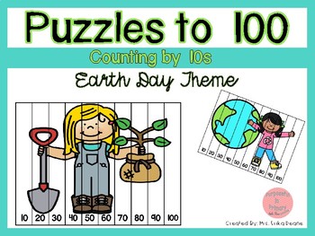 Preview of Counting by 10s to 100 Puzzles- Earth Day Theme