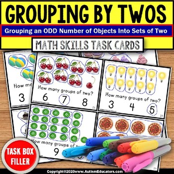 Preview of Skip Counting by 2s Grouping By 2s with ODD Number of Objects TASK BOX FILLER