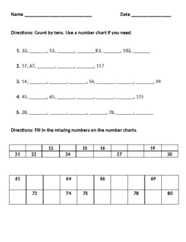 Preview of Counting by tens and filling in the number chart