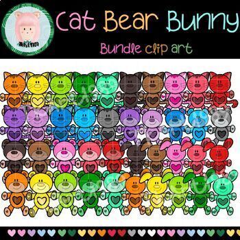 Preview of Bundle Counting color  Bear Bunny Cat doll color matching clip art