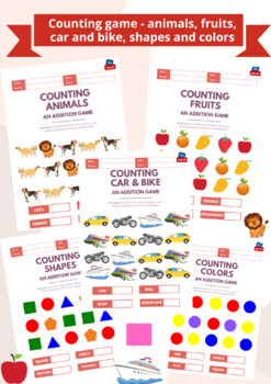 Preview of Counting game - animals, fruits, car and bike, shapes and colors