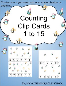 Preview of Counting number 1-15 Clip cards, winter theme, PreK and K-2, Toddlers