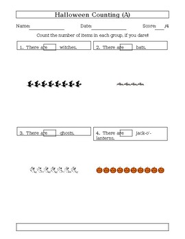 Preview of Counting objects in a horizontal linear arrangement A-E on Halloween math worksh