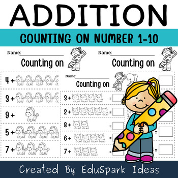 Preview of Counting on Addition Practice worksheets from Numbers 1-10