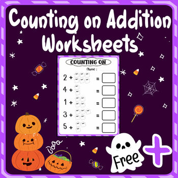Preview of Counting on Addition Worksheets Halloween Math Number 1-10 Free