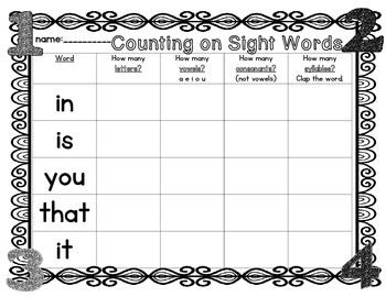 Counting on Sight Words by Shining and Sparkling in First | TpT