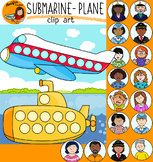 Counting- plane and submarine Clip art