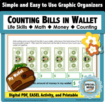 Preview of Counting the Bills in My Wallet Graphic Organizers - Life Skills - Elementary