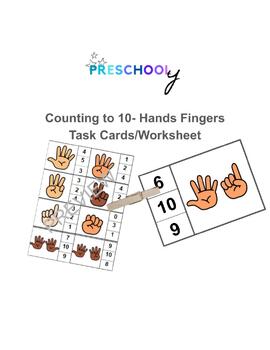Preview of Counting to 0-10 Hands Task Cards and Worksheet for Body/All About Me Unit