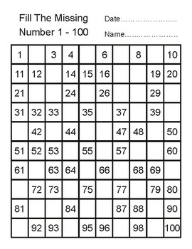 Counting to 1 and 100 and Fill in the Missing Numbers with A Different ...