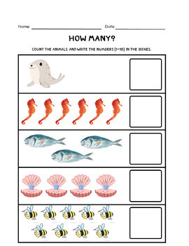 Counting to 10 worksheet and Write numbers 1-10 Animals Pack for ...