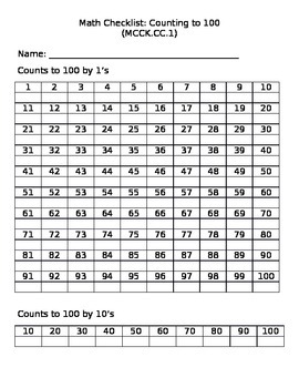 Preview of Counting to 100 Assessment