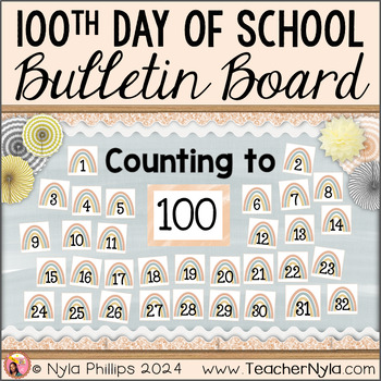 Preview of Counting to 100 Bulletin Board | Boho Theme