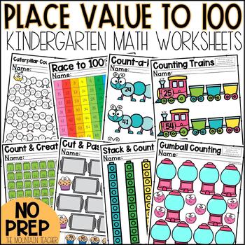 Preview of Counting to 100 Kindergarten Worksheets and Place Value Activities