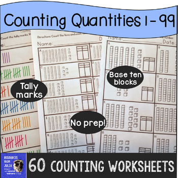 Preview of Counting to 100 Worksheets Base Ten Blocks and Tally Marks for Math Grade 1 PDF