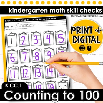 Preview of Counting to 100 by 1s and 10s Worksheets Kindergarten Math K.CC.1
