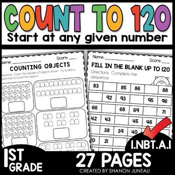 Preview of Counting to 120 by 1s, 5s, 10s 1st Grade Math Write Missing Numbers Worksheets