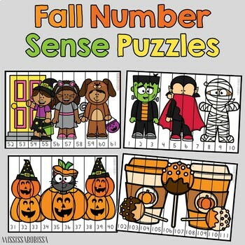 Preview of Counting to 120 Number Sense Puzzles (Fall & Halloween Themed)