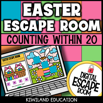 Preview of Counting to 20 Color By Number Digital Escape Room Fun Easter Activity Game