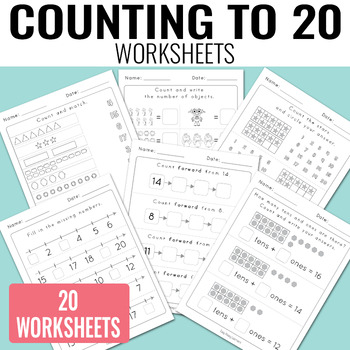 Preview of Counting to 20 Worksheets - Kindergarten