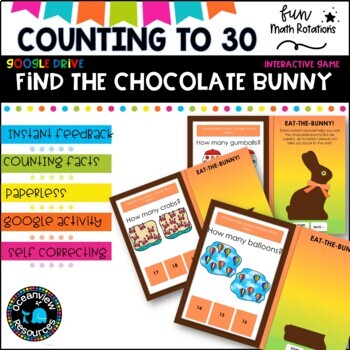 Preview of Counting to 30 Game- Google Slides paperless activity EAT THE CHOCOLATE BUNNY
