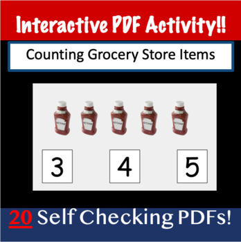 Preview of Counting to 5 with Grocery Store Pictures Self-Checking PDF 