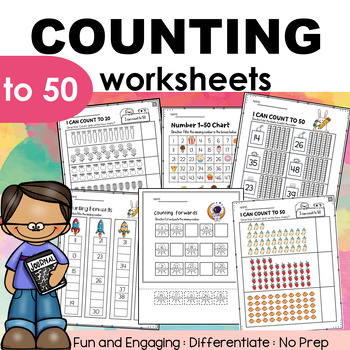 Counting to 50|Numbers to 50 Worksheets by The rabbit Studio | TPT