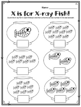 counting with the letter x x is for x ray fish count to 10 worksheets