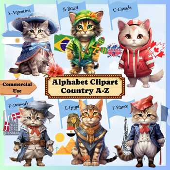 Preview of Countries  A-Z Adorable cat costume (Alphabet Clipart )