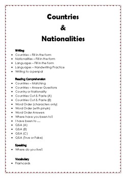 Preview of Countries, Nationalities & Languages Worksheets (Mandarin Chinese)