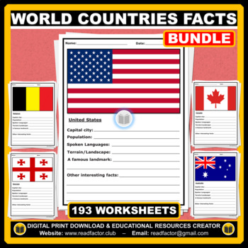 Preview of Countries Of The World Facts - 193 Worksheets