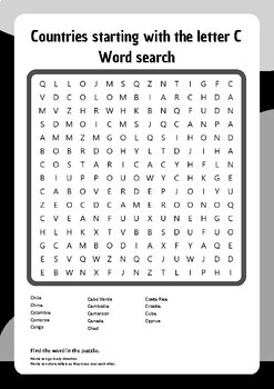 Countries Starting with C - Educational Word Search by E-learning by KD