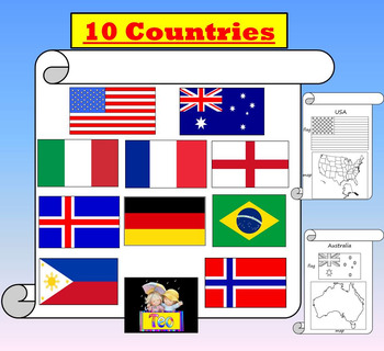 Preview of Countries USA Australia Italy England France Brazil  Iceland distance learning