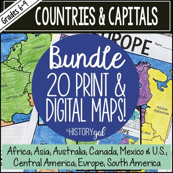 Preview of Countries and Capitals of the World Map Activity Bundle (Print and Digital)