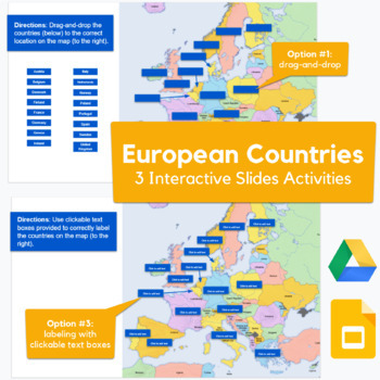 Preview of Countries in Europe - drag-and-drop, labeling map activity in Slides