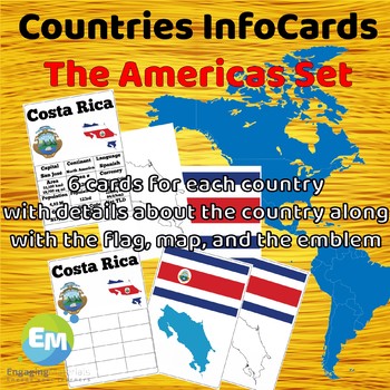 Preview of Countries information cards, with maps, flags, emblems (Americas Set)