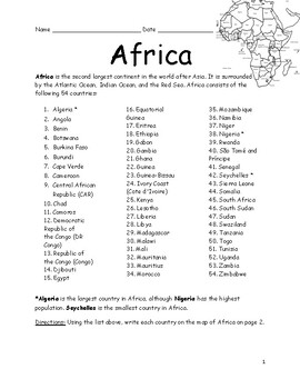 africa packet map and list of countries by interactive