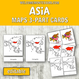 Countries of Asia 3-Part Cards: Montessori Map or Geograph