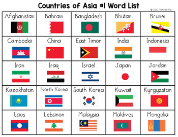 Preview of Countries of Asia Word List - Writing Center