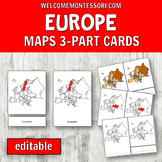 Countries of Europe 3-Part Cards: Montessori Map or Geogra