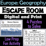 Countries of Europe Geography Activity Escape Room Middle 