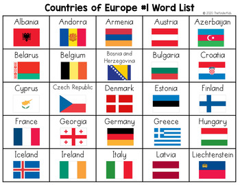 Preview of Countries of Europe Word List - Writing Center