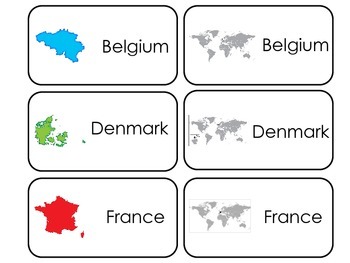 Preschool Geography Picture and Word flash card Countries of Europe Flash Cards 