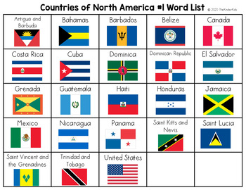 Preview of Countries of North America Word List - Writing Center
